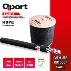 Qport Q-Cato11 500Mt Utp Cat6A Outdoor Network Kablo Siyah 23 Awg