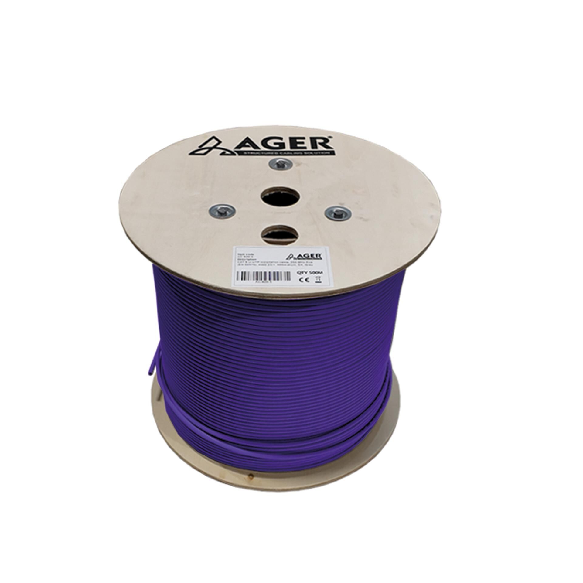 Ager Ac-600-5-Pu 500Mt U/Utp Cat6 Ls0H - Helojen Free Mor 250Mhz 23Awg %100 Bakir