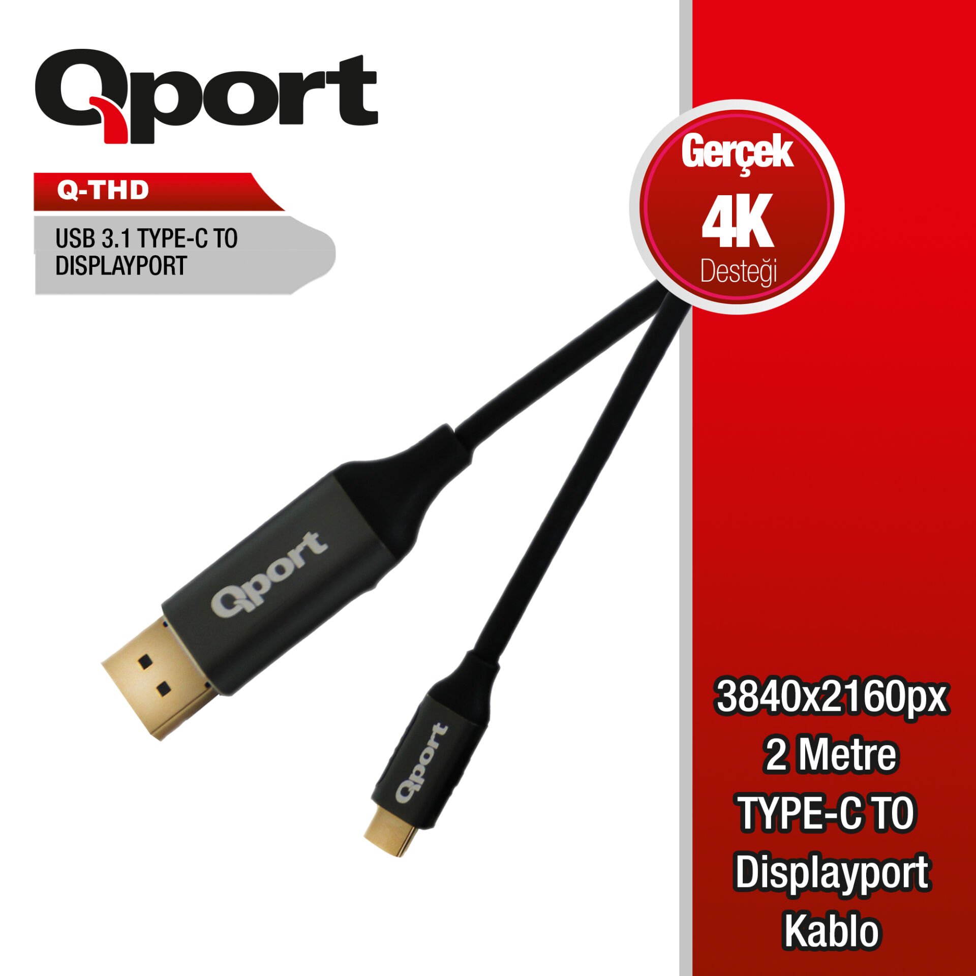 Qport Q-Thd Type-C To Dp 60Hz 4K 2Mt Çevi̇ri̇ci̇ Kablo