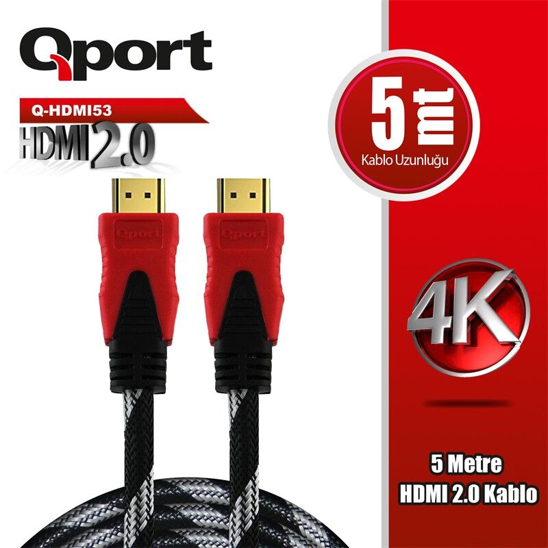 Qport Q-Hdmi53 Hdmi 2.0 Versi̇yon 4K 60Hz 5 Metre Örgülü Kablo