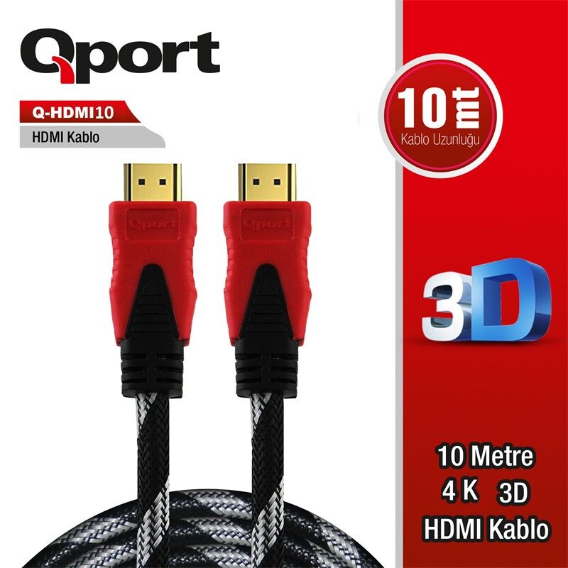 Qport Q-Hdmi10 10 Metre Altin Uçlu Hdmi Kablo 1.4V