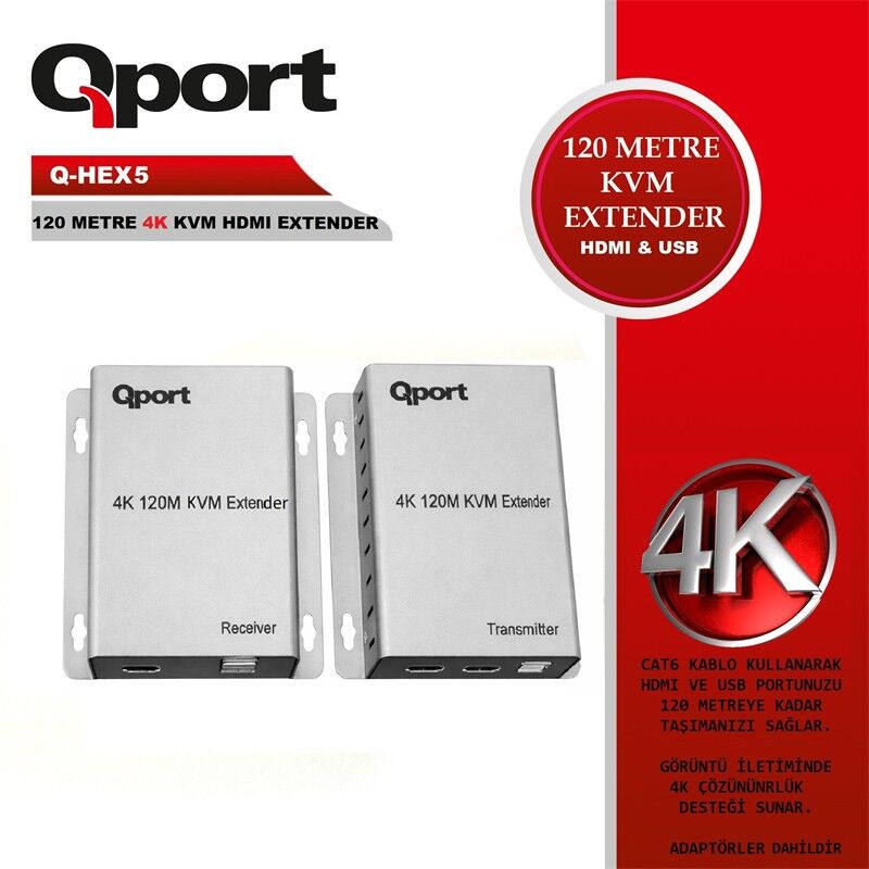 Qport Q-Hex5 Kvm 4K Hdmi Extender Cat6 120M 2 Li̇ Paket