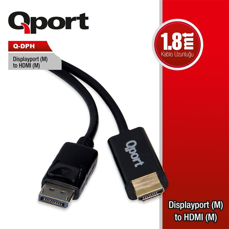 Qport Q-Dph Display Port(M) To Hdmi(M) 1.80 Metre Çevi̇ri̇ci̇ Kablo
