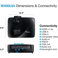Optoma W400Lve 4000Al 1280X800 15000S Vga/Hdmi 25000:1 Si̇yah Wxga Dlp Projeksi̇yon