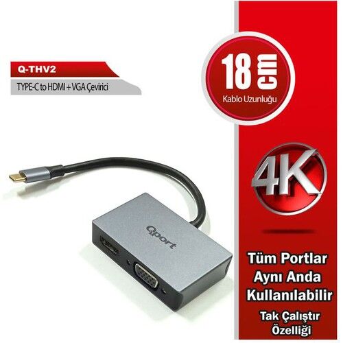 Qport Q-Thv2 Type-C To Hdmi/Vga Çevi̇ri̇ci̇