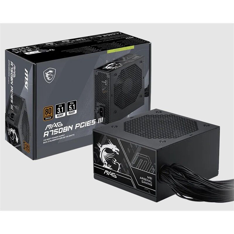 Msi Mag A750Bn Pcie5 Iii 750W 80+ Bronze Atx 3.1 Pcie 5.1 Power Supply