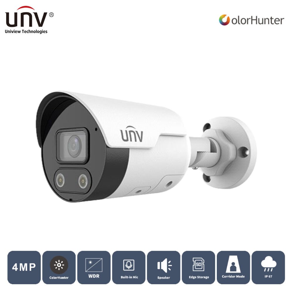Uniview Ipc2124Le-Adf28Kmc-Wl 4Mp 2.8Mm Colorhunter H265+ Ip67 Dahi̇li̇ Ses/Hoparlör Ir Bullet Ip Kamera