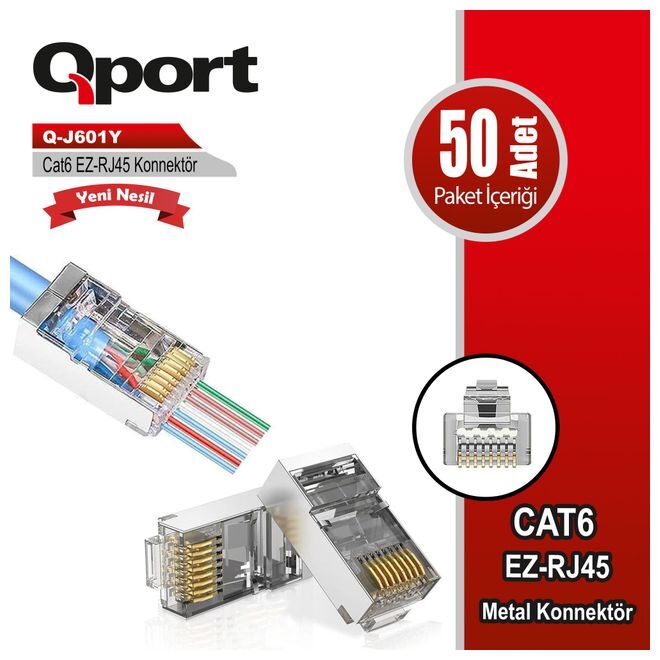 Qport Q-J601Y Cat6 Metal Yeni̇ Nesi̇l 50 Li̇ Konnektör