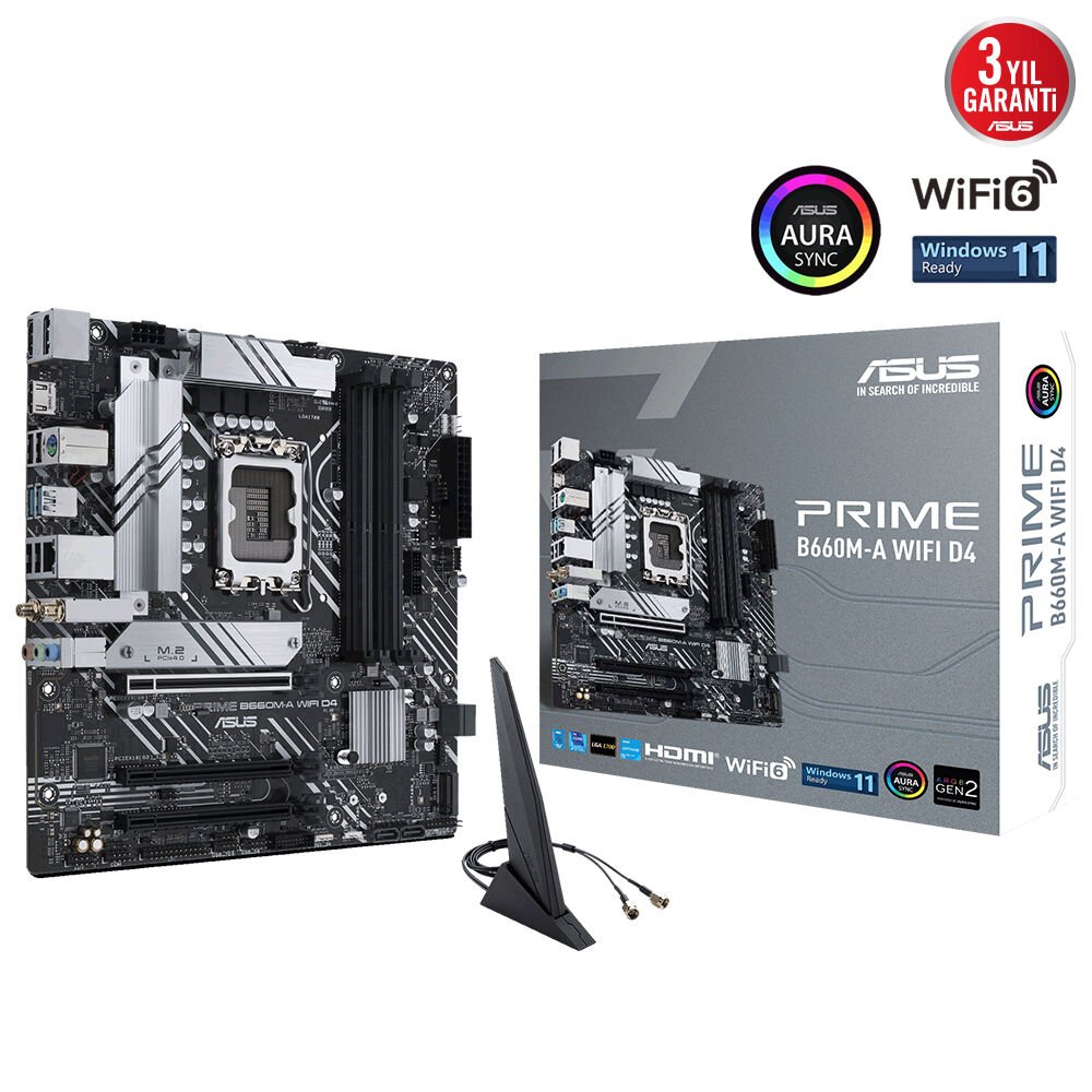 Asus Prime B660M-A Wifi D4 4Xddr4 Hdmi/Dp 2Xm.2 Glan/Wifi6 1700P Anakart