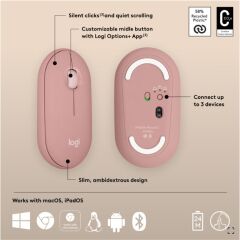 Logitech Pebble 2 M350S Kablosuz Bluetooth Sessi̇z Opti̇k Mouse Pembe 910-007014