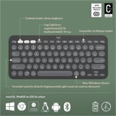 Logitech K380S Pebble Keys 2 Çoklu Ci̇haz Özelli̇kli̇ Bluetooth Türkçe Q Klavye Gri̇ 920-011859