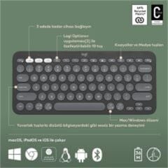 Logitech K380S Pebble Keys 2 Çoklu Ci̇haz Özelli̇kli̇ Bluetooth Türkçe Q Klavye Gri̇ 920-011859