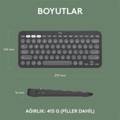 Logitech K380S Pebble Keys 2 Çoklu Ci̇haz Özelli̇kli̇ Bluetooth Türkçe Q Klavye Gri̇ 920-011859
