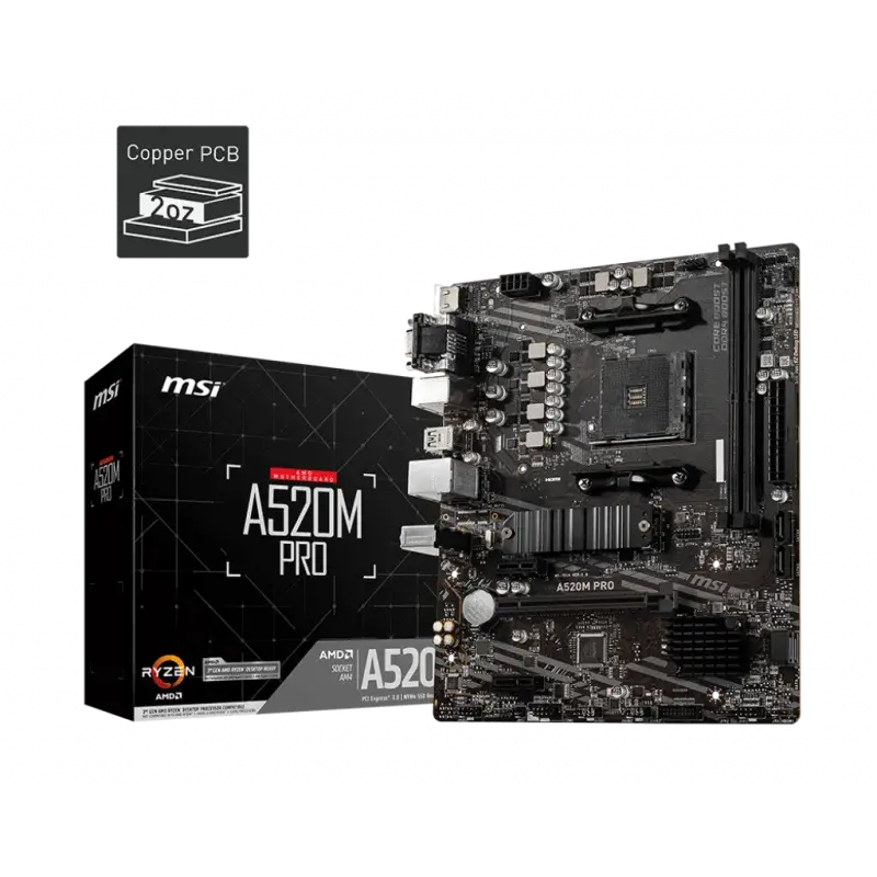 Msi A520M Pro Ddr4 3200Mhz 1Xvga 1Xhdmi 1Xdp 1Xm.2 Usb 3.2 Matx Am4 (Amd Am4 5000/4000 /3000 Seri̇si̇ İle Uyumlu)
