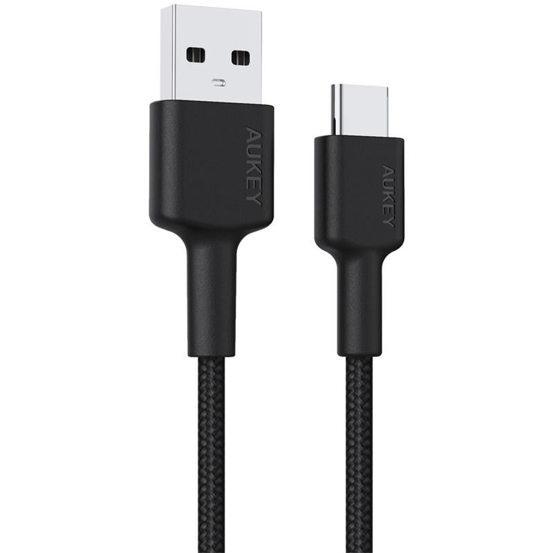 Aukey Cb-Cd30-Bk Naylon Örgülü Usb-A Type-C Şarj Kablosu 0.9Mt