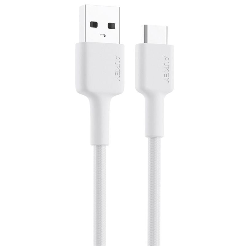Aukey Cb-Cd30-Wh Naylon Örgülü Usb-A Type-C Şarj Kablosu 0.9Mt