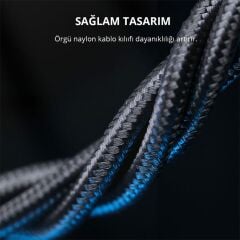 Aukey Cb-Ncl1-Bk Naylon Örgülü 3A 480Mbps Type-C Lightning Kablosu 1.8Mt