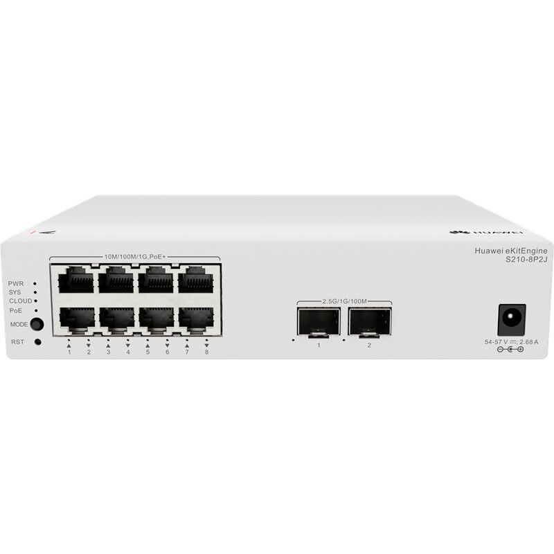 Huawei Ekitengine S210-8P2J 8 Port Gigabit + 2 Port 2.5G Sfp Uplink Cloud Yöneti̇lebi̇li̇r L2 128W Poe Metal Kasa Switch