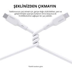 Aukey Cb-Ncl1-Wh Naylon Örgülü 3A 480Mbps Type-C Lightning Kablosu 1.8Mt
