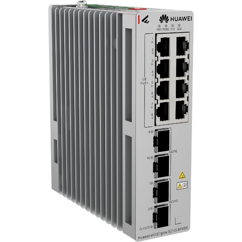 Huawei Ekitengine S210I-8P4Sx 8 Port Gigabit+2X2.5Gb 2X10G Sfp+ Cloud Yöneti̇lebi̇li̇r L2+ Endüstri̇yel 240W Poe Switch