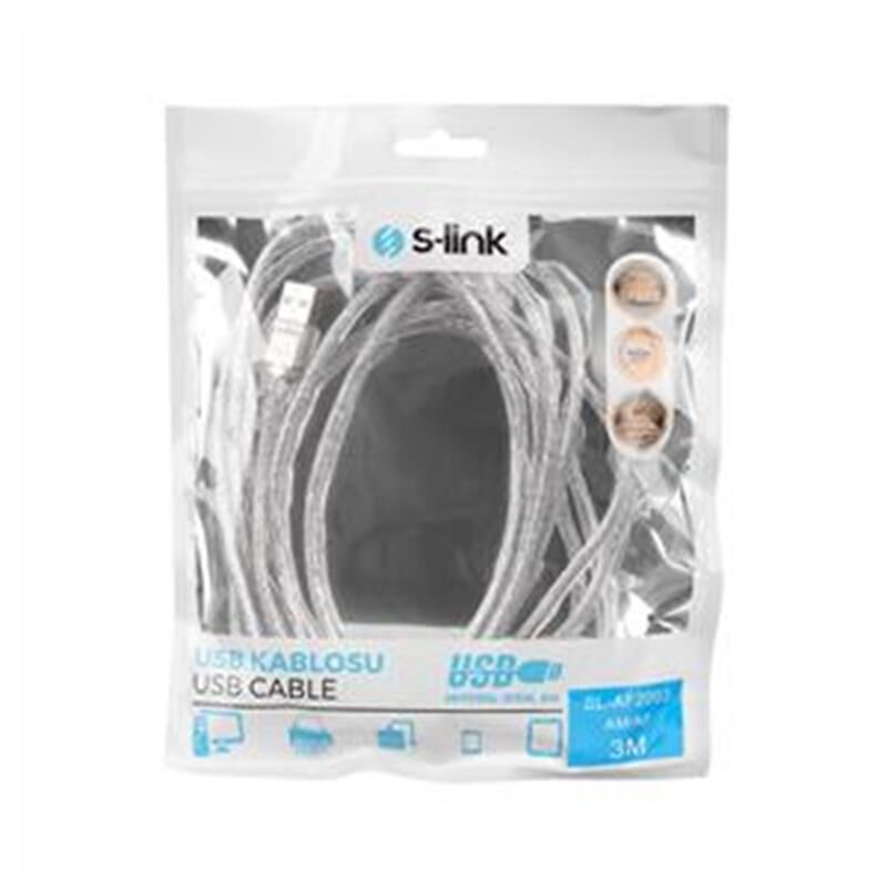 S-Link Sl–Af2003 Usb 2.0 3Mt Şeffaf Uzatma Kablosu