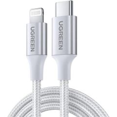 Ugreen Type-C To Lightning 3A Pd Mfi̇ Serti̇fi̇kali Örgülü Hizli Şarj Kablosu 1 Mt Gümüş 70523