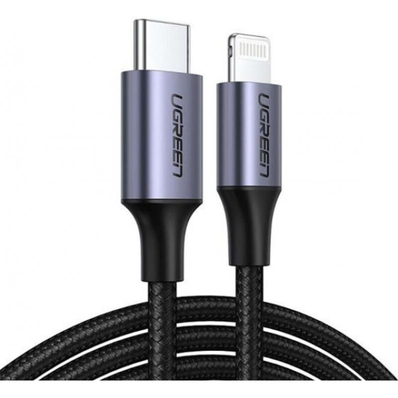 Ugreen Type-C To Lightning 3A Pd Mfi̇ Serti̇fi̇kali Örgülü Hizli Şarj Kablosu 2 Mt Si̇yah 60761