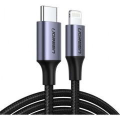 Ugreen Type-C To Lightning 3A Pd Mfi̇ Serti̇fi̇kali Örgülü Hizli Şarj Kablosu 2 Mt Si̇yah 60761