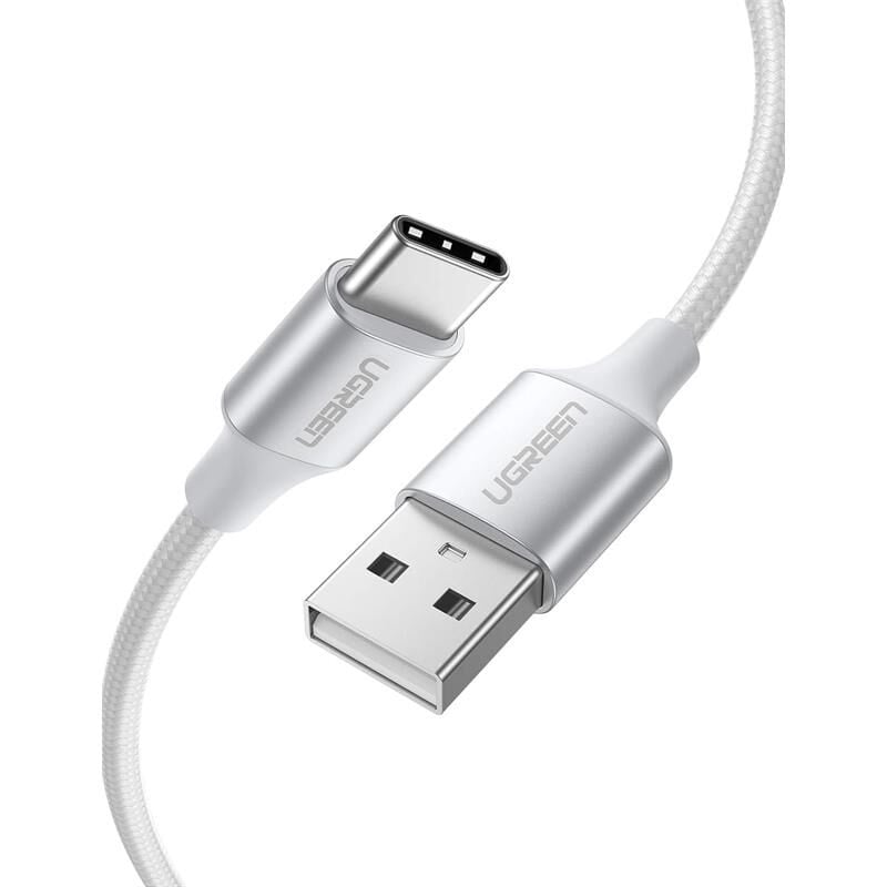 Ugreen Type-C To Usb-A 3A Qc Örgülü Hizli Şarj Kablosu 2 Mt Gümüş Beyazi 60133
