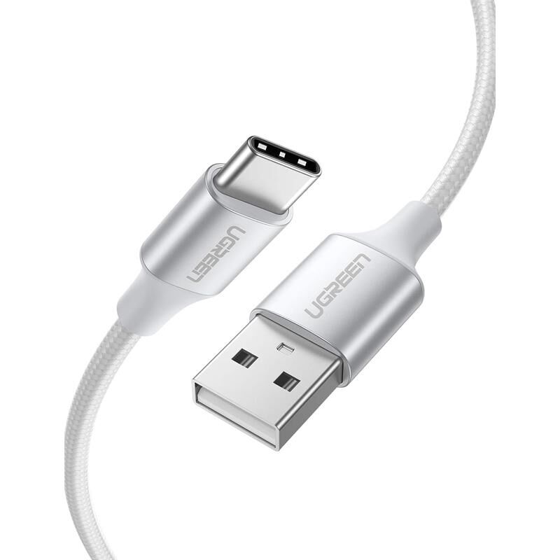 Ugreen Type-C To Usb-A 3A Qc Örgülü Hizli Şarj Kablosu 2 Mt Gümüş Beyazi 60133