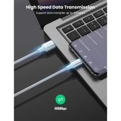 Ugreen Type-C To Usb-A 3A Qc Örgülü Hizli Şarj Kablosu 2 Mt Gümüş Beyazi 60133