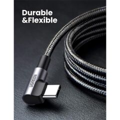 Ugreen Usb-C 60W 3A Qc Pd Çi̇ft Tarafi 90 Derece Örgülü Hizli Şarj Kalosu 2 Mt Si̇yah 70531