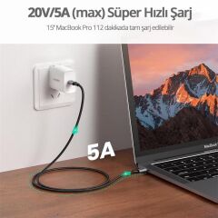 Ugreen Type-C 100W 5A Qc Pd Örgülü Hizli Şarj Kablosu 2 Mt Si̇yah 90440