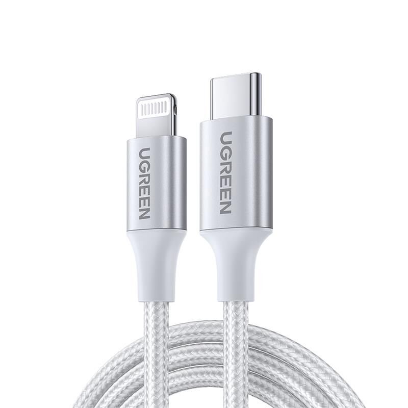 Ugreen Type-C To Lightning 3A  70525 Pd Mfi̇ Serti̇fi̇kali Örgülü Hizli Şarj Kablosu 2 Metre Gümüş
