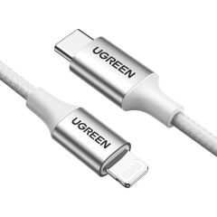 Ugreen Type-C To Lightning 3A  70525 Pd Mfi̇ Serti̇fi̇kali Örgülü Hizli Şarj Kablosu 2 Metre Gümüş