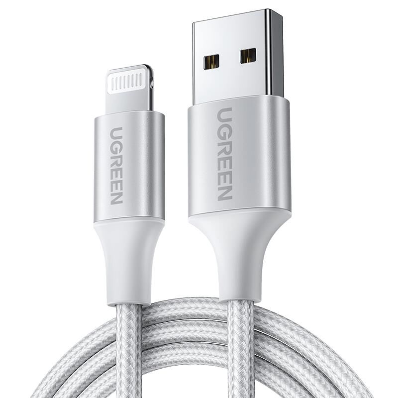 Ugreen Lightning To Usb-A Örgülü Mfi̇ Serti̇fi̇kali İphone Hizli Şarj Kablosu 2 Metre Gümüş 60163