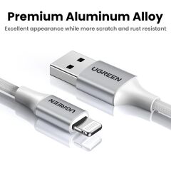 Ugreen Lightning To Usb-A Örgülü Mfi̇ Serti̇fi̇kali İphone Hizli Şarj Kablosu 2 Metre Gümüş 60163