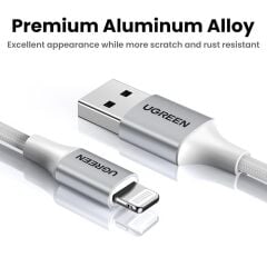 Ugreen Lightning To Usb-A Örgülü Mfi̇ Serti̇fi̇kali İphone Hizli Şarj Kablosu 2 Metre Gümüş 60163