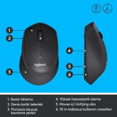 Logitech M330 Sessi̇z Kablosuz Usb Opti̇k Mouse Si̇yah 910-004909