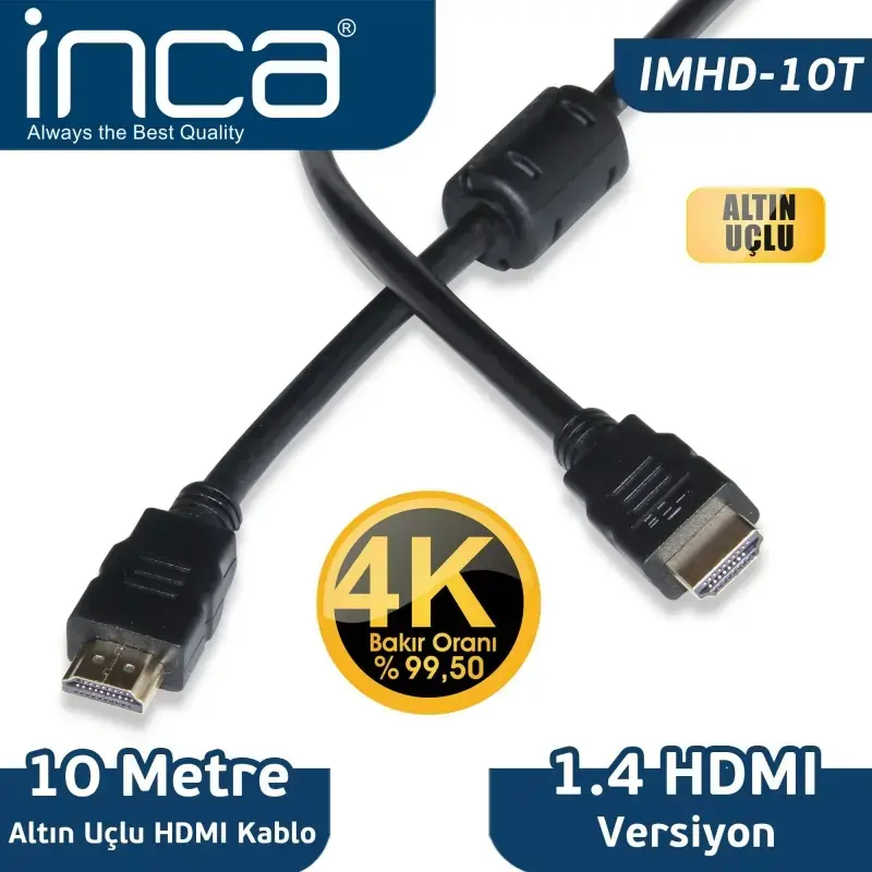 Inca Imhd-10T 10M Hdmi 1.4V 3D Altin Uclu Kablo