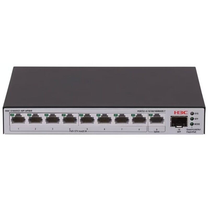 H3C Aolynk S1600V2-10P-Hpwr 8 Port Gigabit + 1Xgb Sfp/1Xrj45 Uplink 125W Poe Yöneti̇lebi̇li̇r Switch