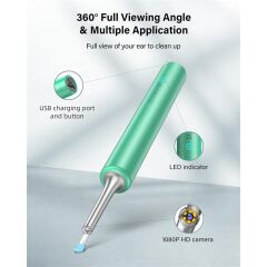 Bebird T5 3Mp Kamera 3.5Mm Lens Şarjli Wifi Görüntülü Kulak Temi̇zleyi̇ci̇ Yeşi̇l Renk