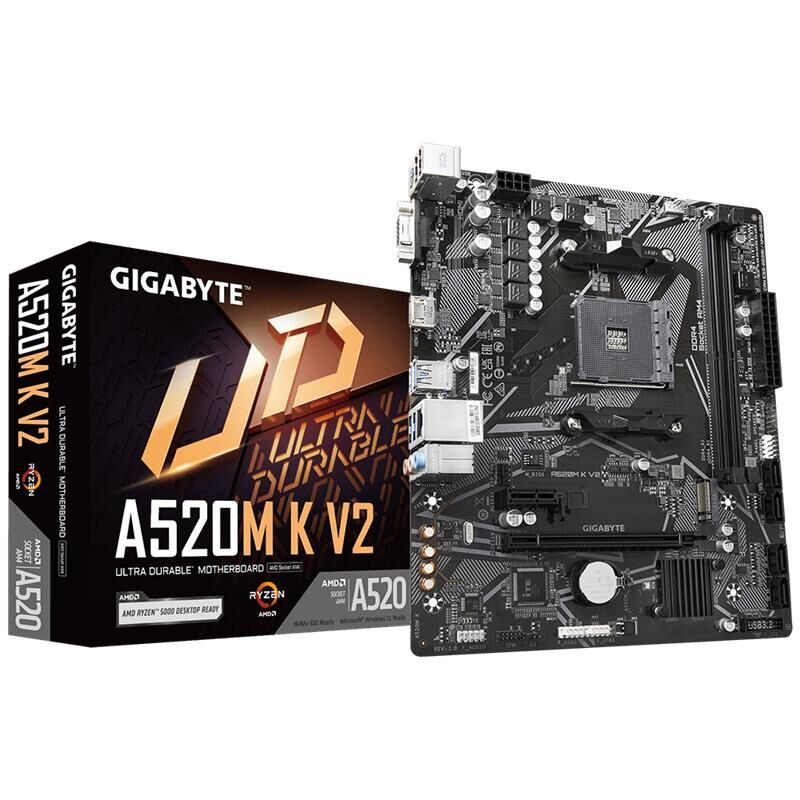 Gigabyte A520M K V2 Ddr4 5100Mhz 1Xvga 1Xhdmi 1Xm.2 Usb 3.2 Matx Am4 (Amd Am4 5000/4000 /3000 Seri̇si̇ İle Uyumlu)
