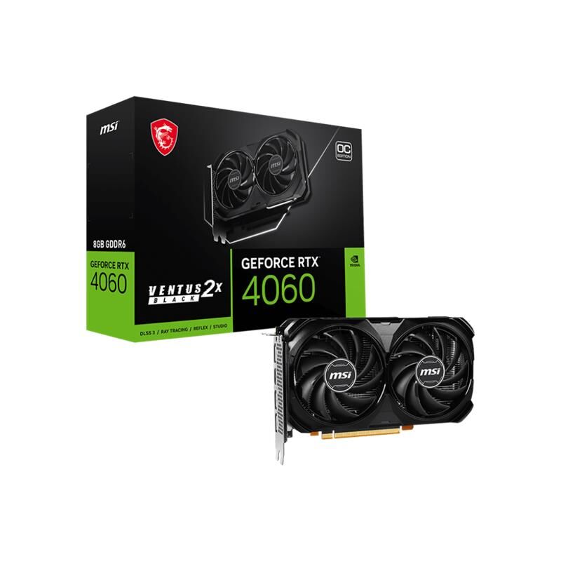 Msi Geforce Rtx4060 Ventus 2X Black 8G Oc 8Gb Gddr6 128Bit 1Xhdmi 3Xdp Ekran Karti