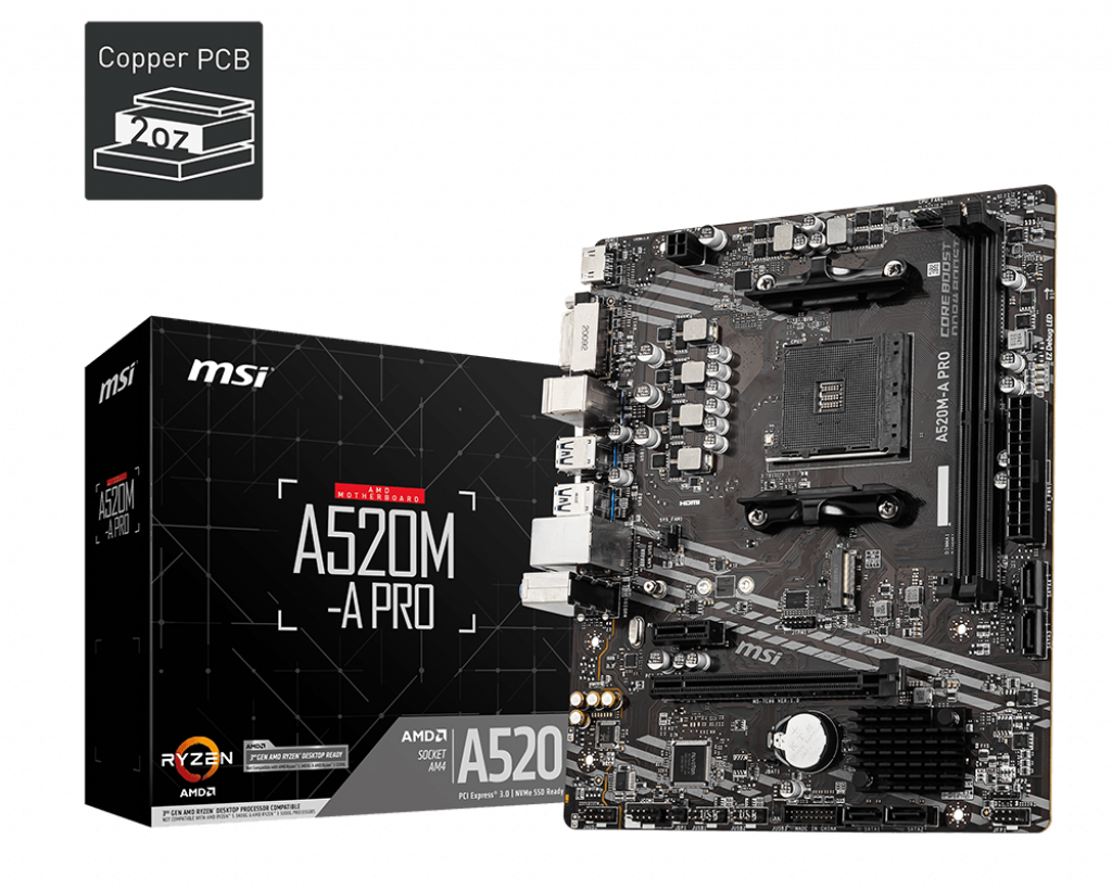 Msi A520M-A Pro Ddr4 4600Mhz 1Xhdmi 1Xdvi 1Xm.2 Usb 3.2 Matx Am4 (Amd Am4 5000/4000/3000 Seri̇leri̇ İle Uyumlu)
