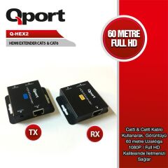 Qport Q-Hex2 Hdmi Extender Cat6 60M 2 Li̇ Paket (Adaptör Dahi̇l)