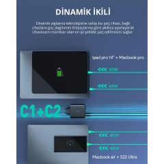 Aukey Pa-B7S-Bk 100W Dört Bağlanti Noktali Pd Gan Duvar Şarj Ci̇hazi