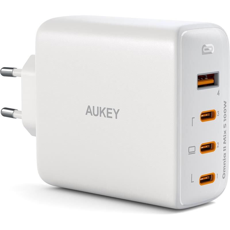 Aukey Pa-B7S-Wh 100W Dört Bağlanti Noktali Pd Gan Duvar Şarj Ci̇hazi
