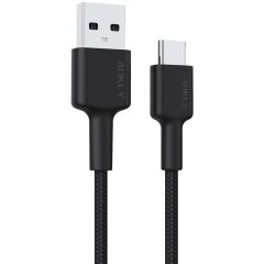 Aukey Cb-Cd30-Bk Naylon Örgülü Usb-A Type-C Şarj Kablosu 0.9Mt