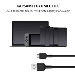 Aukey Cb-Cd30-Bk Naylon Örgülü Usb-A Type-C Şarj Kablosu 0.9Mt